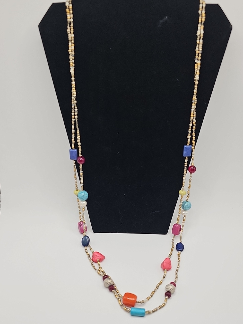 Chico's Multi-Color Beaded Layered Necklace with Gold Accents. Excelant
